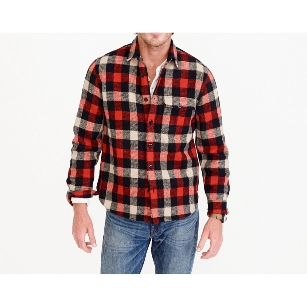 J.Crew BuffaloCheck woolblend button front XL Men’s cabincore camp shirt jacket